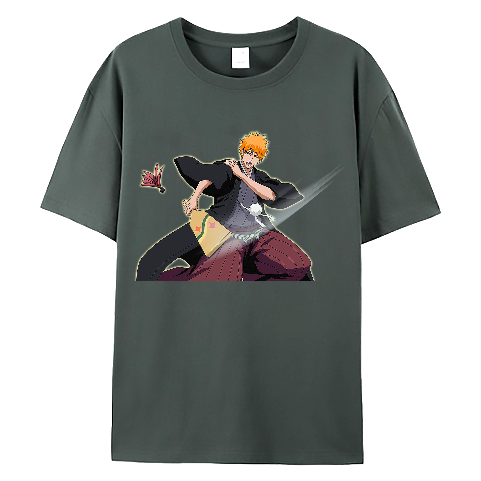 （画像用） ブリーチ 黒崎一護（くろさき いちご）BLEACH Kurosaki Ichigo 綿100％ メンズ半袖Tシャツ｜肌触りやわらか＆通気性